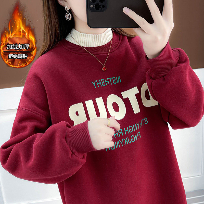 Autumn and winter 2021 New gush thickened half-height collars women's blouses lenient and reduced age foreign pie ultra-thick coat women