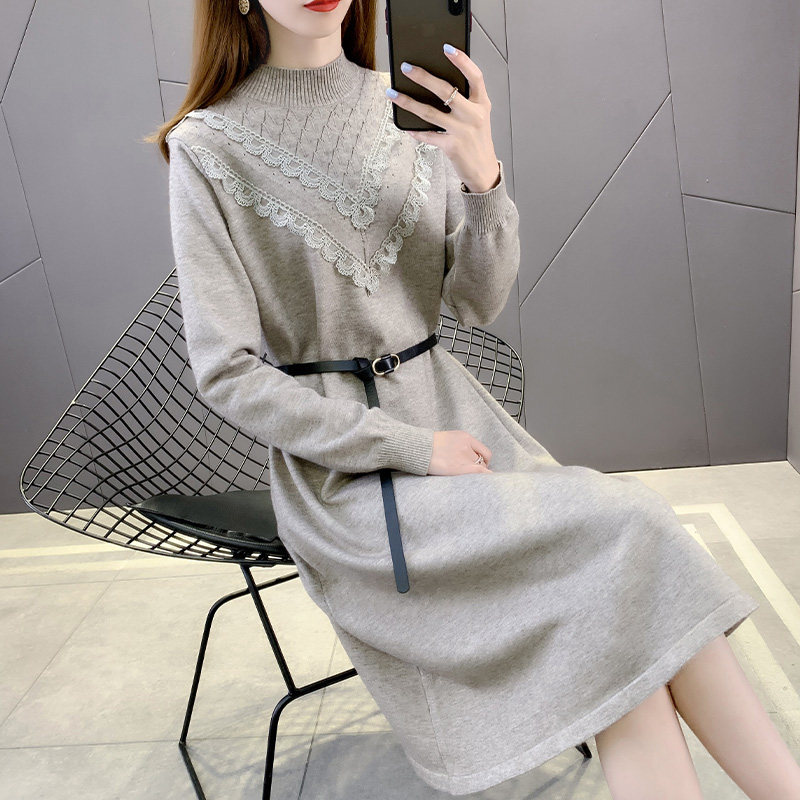 Spring clothing 2022 Kneecap Warm Sweater Warm Sweater Women's Skirt Autumn Winter Outside Wearing Long Version Half High Collars Undershirt Hitch