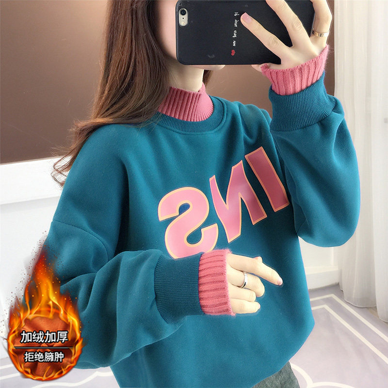 Autumn Winter 2022 New ladies' integrated suede ultra-thick half-height collars thickened thick cotton T Loose Blouse Jacket