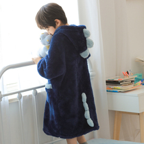 Children bathrobes coral suede sleeping robes autumn winter flannel baby boy sleepwear boy flannel with cap length