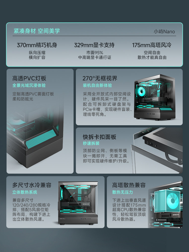 Jinhetian Xiaoyu Nano Sea View Room Computer Case Desktop Host Matx Side Transparent White Column-Free Case