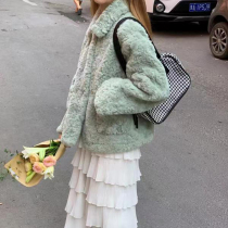 Fur coat women 2021 autumn and winter lamb cashmere stand collar long lazy wind imitation Rex rabbit hair hairy warm coat