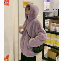 Lamb hair loose thickened wool coat female Korean version of hooded imitation fur 2020 autumn and winter New Rex rabbit hair coat