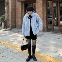 2021 new soft glutinous rabbit fur environmental protection fur brush flower loose sweet winter bow thickened fur coat women