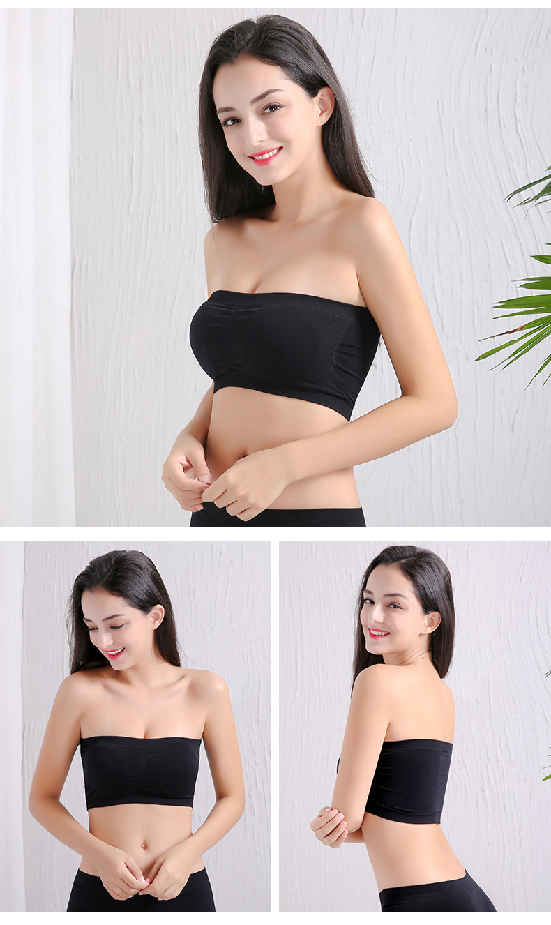 Chống ánh sáng màu đen trắng ống đầu với ngực pad sexy quây áo ngực của phụ nữ thu thập cơ sở đồ lót mỏng bọc ngực