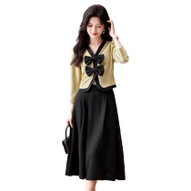 French gentle style high-end goddess Fan Chunqius new double bow textured two-piece suit dress