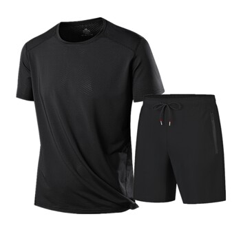 Outlet summer men's sports suit short-sleeved quick-drying running fitness casual shorts two-piece loose set