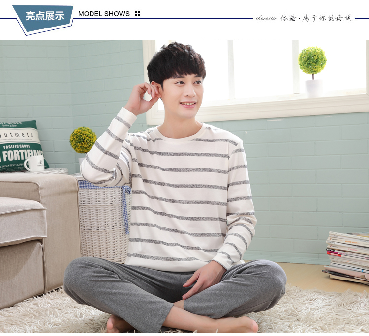 Bộ đồ ngủ nam dài tay cotton trẻ trung mùa xuân và mùa thu mỏng mùa hè do lot nam