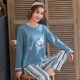 Đồ ngủ của phụ nữ cotton dài tay mùa xuân và mùa thu cộng với kích thước mỏng phụ nữ mùa thu và mùa đông mặc nhà giản dị mặc nhà mùa hè hai mảnh phù hợp - Bên ngoài ăn mặc