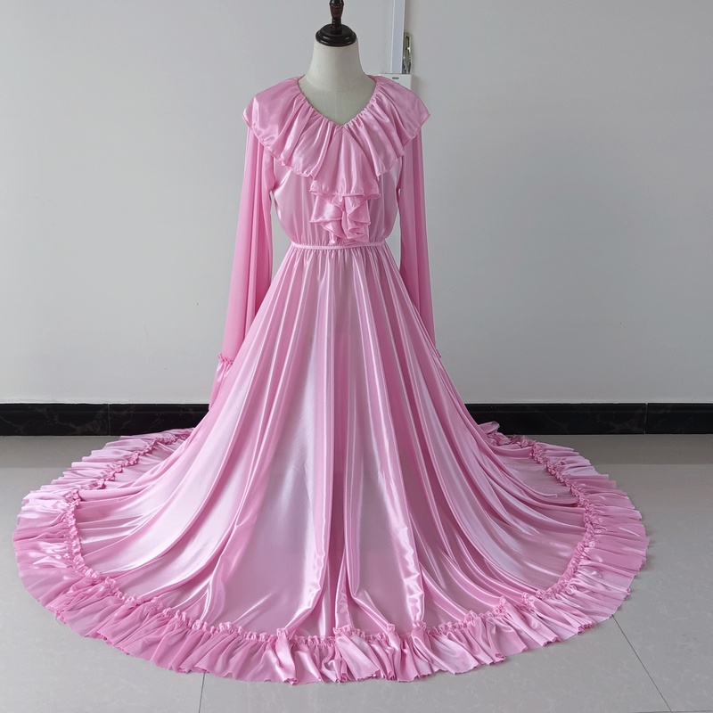 26 New Unisex Ultra-Soft Silky Stretchy Double-Sided Smooth Large Hem Nightgown Sweet and Sexy Extra-Long Dress