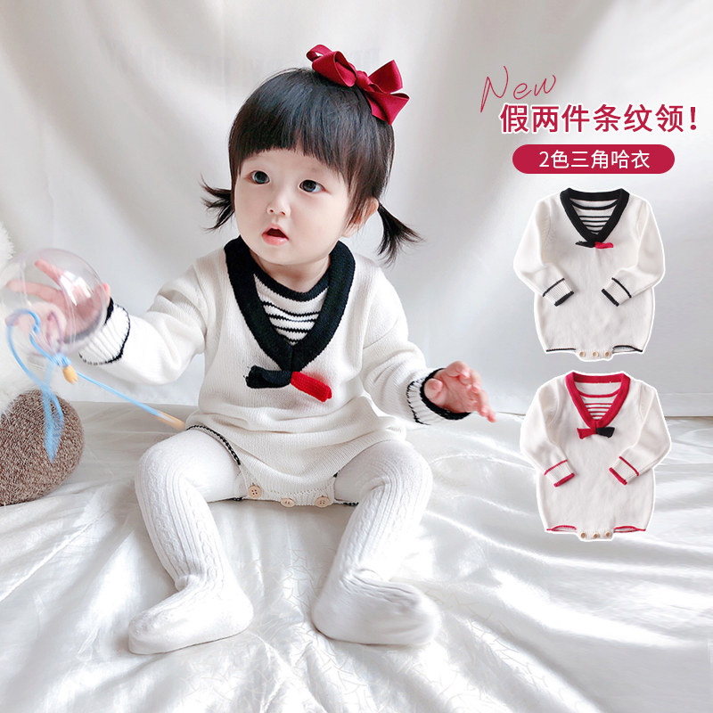 South Korean children's clothing baby sweaters sweater Harvest fall College Wind 0-1-year-old baby knit Lie clothes climbing clothes