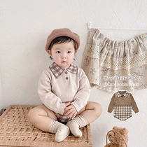 ins baby clothes spring autumn clothes knitted one-piece clothes male and female baby super foreign air sweater bag fart khaclothes climbing and climbing