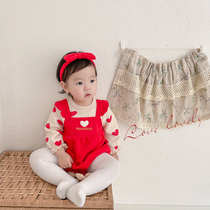 Baby clothes Spring and autumn clothes conjoined womens baby foreign air red bag fart khaclothes ultra cute 100 days New Chinese New Year clothes climbing clothes