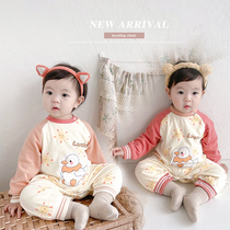 Newborn Baby Clothes Spring Autumn Clothes Conjoined Clothes Baby Super Cute Cartoon Double Layer Pure Cotton Khaed 100 Days Spring Climbing Clothes