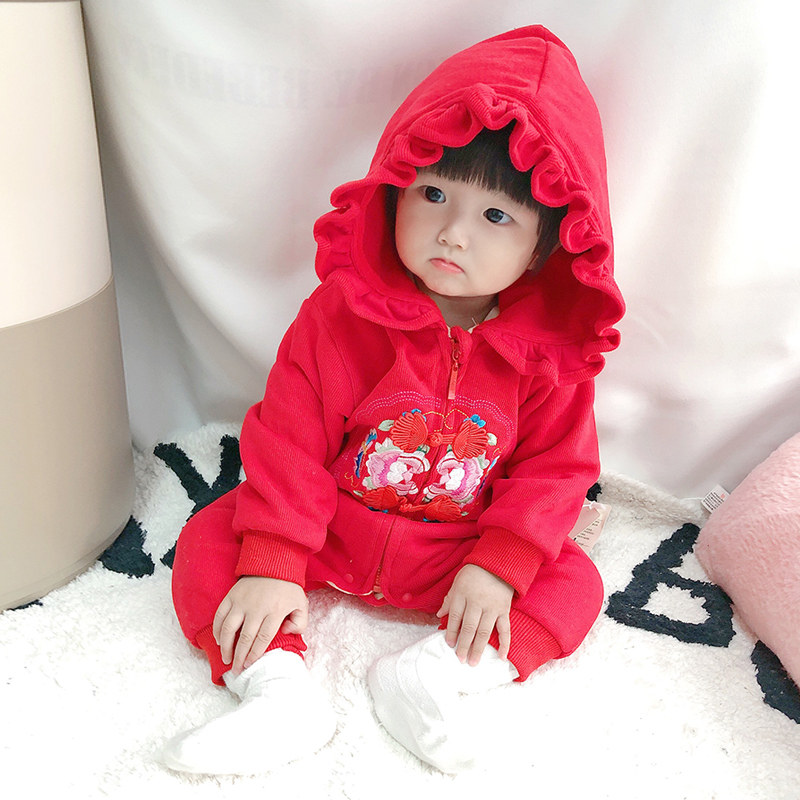 Baby Baiyear clothes for winter clothing 0 One year old 1 baby one-piece clothes for winter thickening suit New year dress