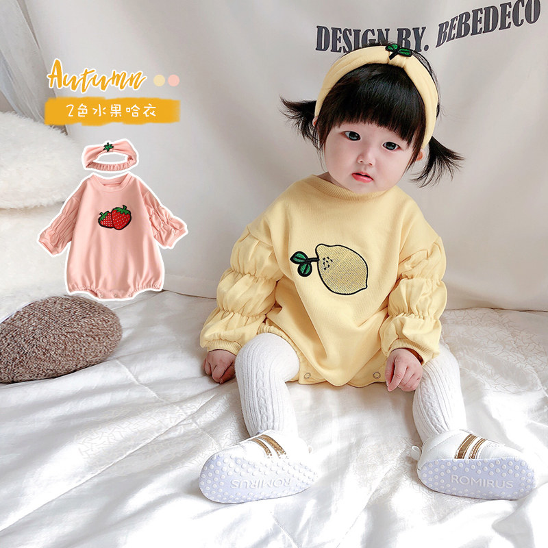 South Korean children's clothing baby autumn loaded fruit even sweaters baby climbing clothes girl cute khaclothes to go out to suit foreign pie khaclothes