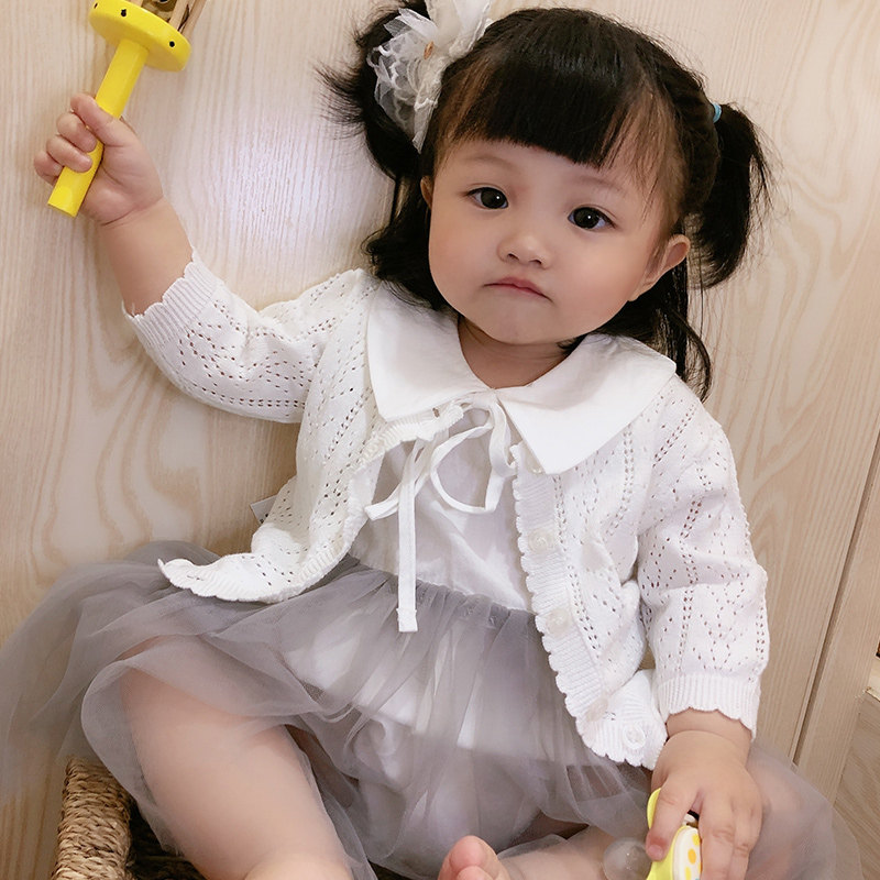 Children knit cardiovertshirt girl 2020 Summer fit Han version Air Conditioning Pure Cotton Sweater Baby Girl Coat