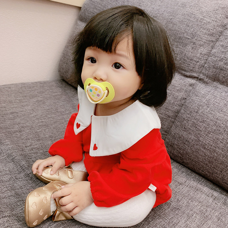 Spring Autumn Female Baby Full Moon 100 Days 3 Years Old Red Long Sleeve Bag Farted Baby Pure Cotton Love Princess Gown
