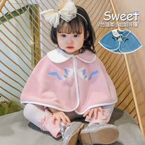 Childrens clothing autumn clothing baby girl windproof cloak contrasting color sweet doll collar bow baby style shawl outing wear