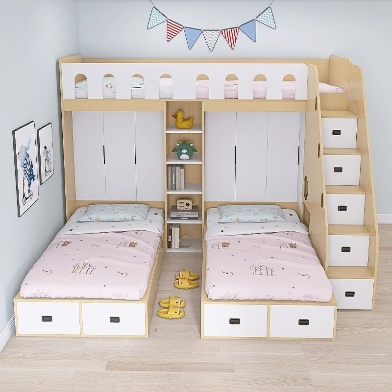 Siblings Don'T Disturb Each Other When Getting in and Out of Bed; Small Apartment with Staggered Three-Bed Layout; Multifunctional Boys and Girls Bedroom; Space-Saving Bed
