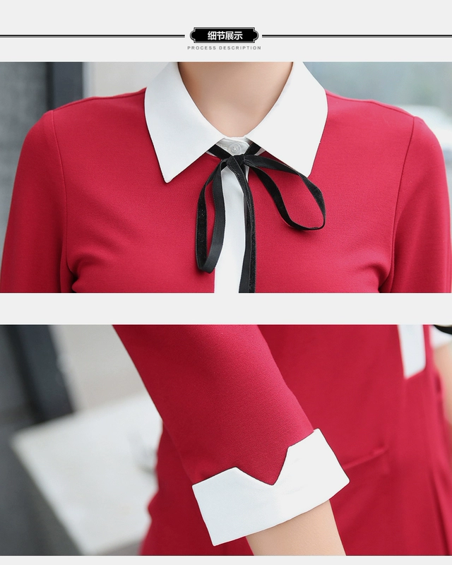 Mát mẻ jia mới mùa thu Hàn Quốc thời trang màu rắn POLO cổ áo bảy điểm tay áo đoạn dài hoang dã ăn mặc 1607 đầm đẹp giá rẻ