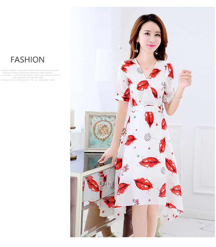 Cool ga hè mới sản phẩm set đồ ở eo V-cổ họa tiết voan tay dài năm điểm đầm dáng dài 1786 áo kiểu nữ đẹp tuổi 35