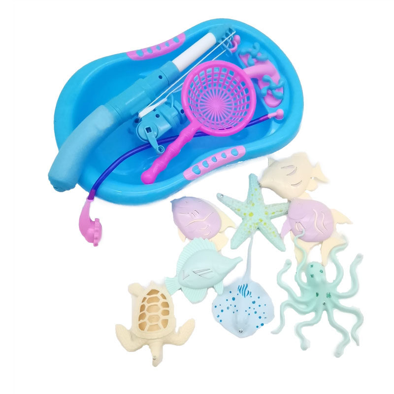 Magnetic Fishing Rod Simulation Bathtub Playing Home Wine Net Basket Fishing Bathing Play Water Set Puzzle Stall Children's Toys