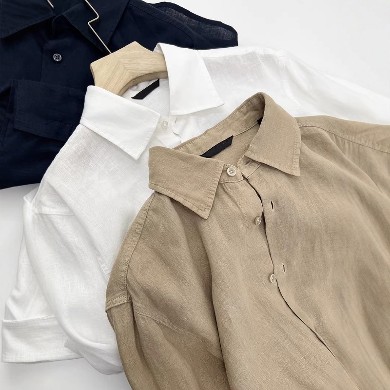 Exported to the United States, Niche High-End, Customer-Supplied Imported 100% Linen, Soft, Breathable, Casual Long-Sleeved Linen Shirt for Men