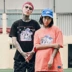 Cặp đôi siêu lửa hoạt hình mùa hè ngắn tay thủy triều thương hiệu thanh niên hip-hop đường phố nhảy áo tee sinh viên phong cách Harajuku ngắn T thủy triều