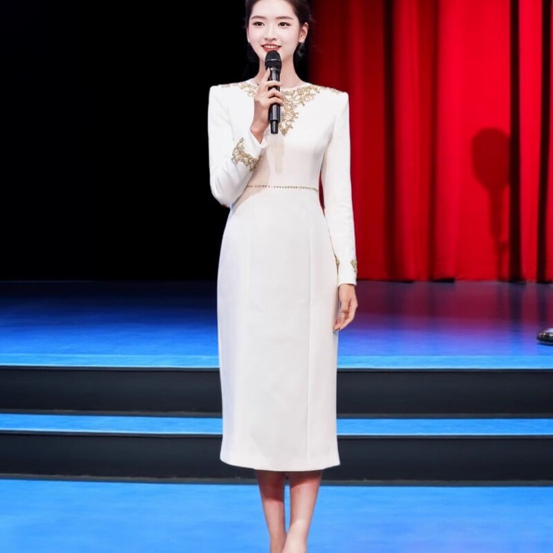 High-End Professional Suit Dress, French-Style Heavy-Duty Dignified and Elegant Performance Attire, Banquet-Style Evening Dress