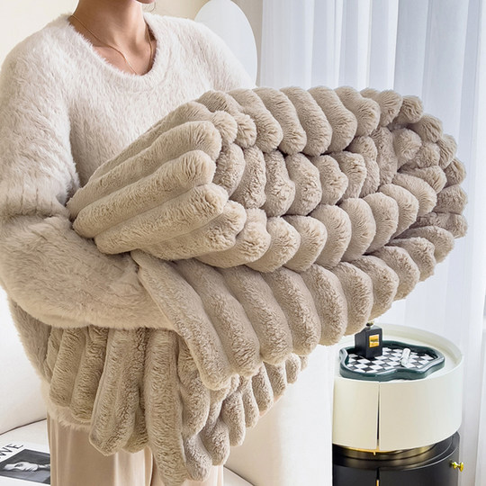 Rabbit Fur Plush Blanket, Office Nap Blanket, Milk Velvet Air Conditioning Blanket, Coral Velvet Bed Sheet Blanket for Bed