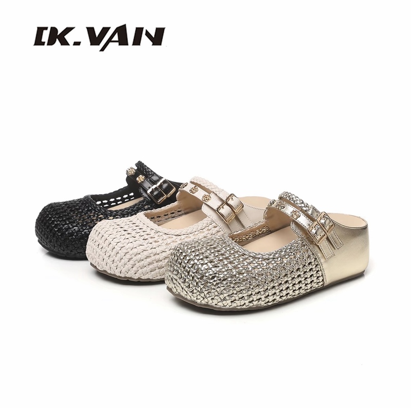 Spring and Summer Slippers for Women, Dk.Van Height-Increasing 6cm Woven Hollow-Out Closed-Toe Outdoor Fashion Light Sandals
