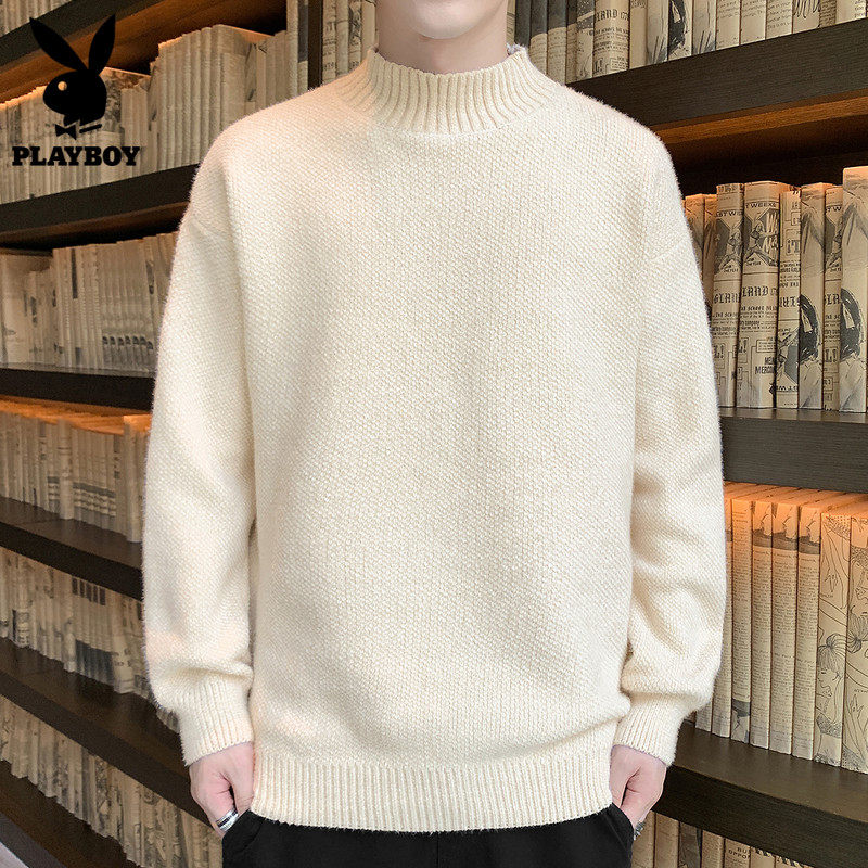 Flowers Playboy Fall sweater Men's loose Korean version Trend High collar Thickened Beating Undershirt 100 Hitch Knitwear Men's Clothing