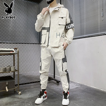 Flowers Playboy Leisure suit Mens spring tooling matched with handsome air tide Tide Cards Easy jacket Mens set