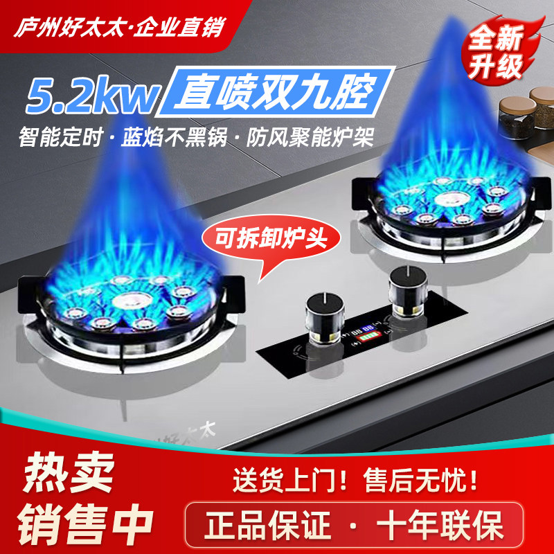庐州好太太燃气灶双灶家用天然气液化气台式嵌入式九腔猛火煤气灶