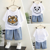 Boys summer clothing short sleeve suit 2022 new ocean gas boy baby clothes wave children trendy handsome 2 sets