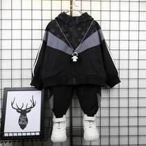 Boys spring clothes reflective set 2021 new childrens baby clothes spring and autumn big children handsome zipper shirt two-piece tide