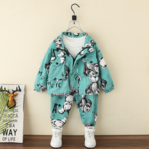 Boys autumn suit 2021 new childrens foreign tide handsome baby spring and autumn boy overwear jacket two-piece