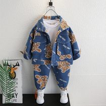  Childrens clothing boys  suit 2021 autumn new Western style fashionable denim two-piece trendy childrens spring and autumn handsome clothes