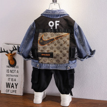  Boys  autumn denim jacket 2021 new childrens spring and autumn tops middle and small childrens western style embroidered loose jacket tide