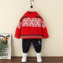 Childrens sweater boys autumn heave thickened tide clothed Boys winter Red New Year Christmas girl top