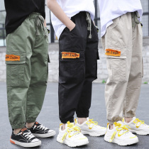 Boy pants 2021 Spring and Autumn new large childrens trousers handsome thin summer anti mosquito casual overalls childrens tide