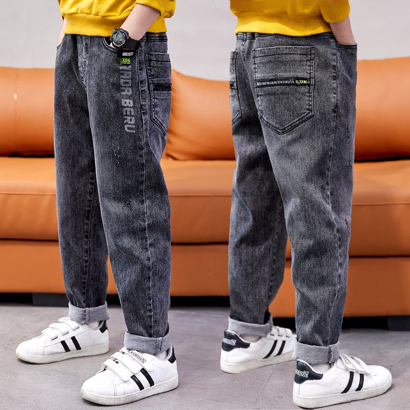 Boys 'pants spring and autumn large children's trousers 2021 new thin soft children's jeans boys' foreign spring tide