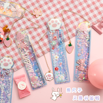 Creative cherry blossom quicksand bookmark ruler cute cartoon girl heart soft ruler student stationery transparent ruler scale
