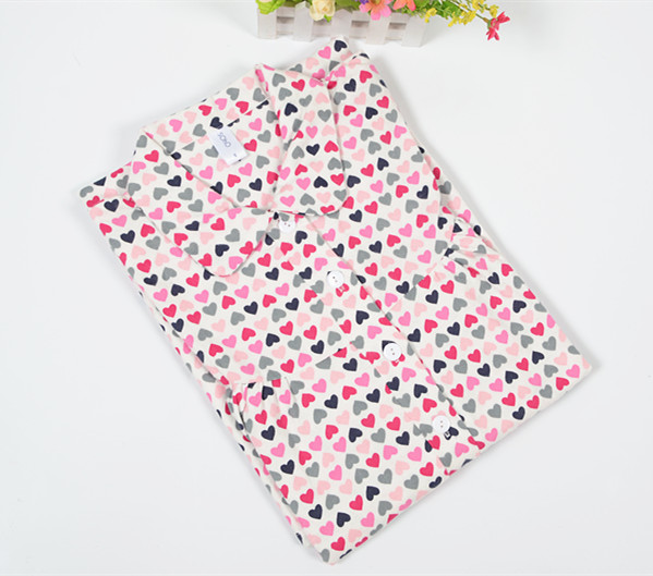 Mùa xuân và mùa thu Bộ đồ ngủ mới của phụ nữ Cotton lông cừu Phim hoạt hình dễ thương Hình trái tim lỏng lẻo Kích thước lớn Trang chủ đầm ngủ dễ thương