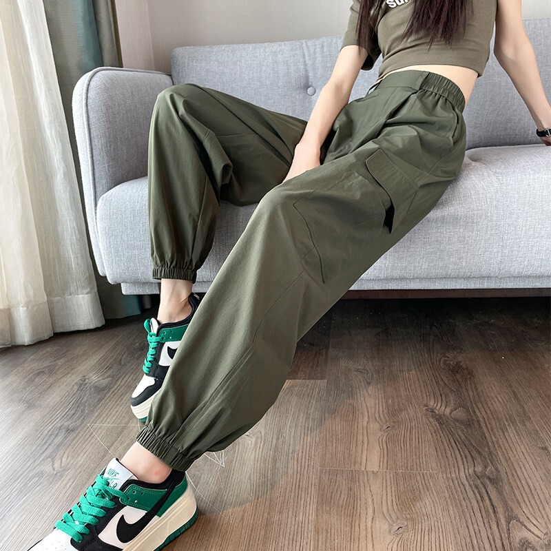 Plus-Size American-Style Green Cargo Pants for Women, 2026 New Summer Quick-Dry Pants, High-Waisted Drapey Harem Sweatpants for Curvy Women