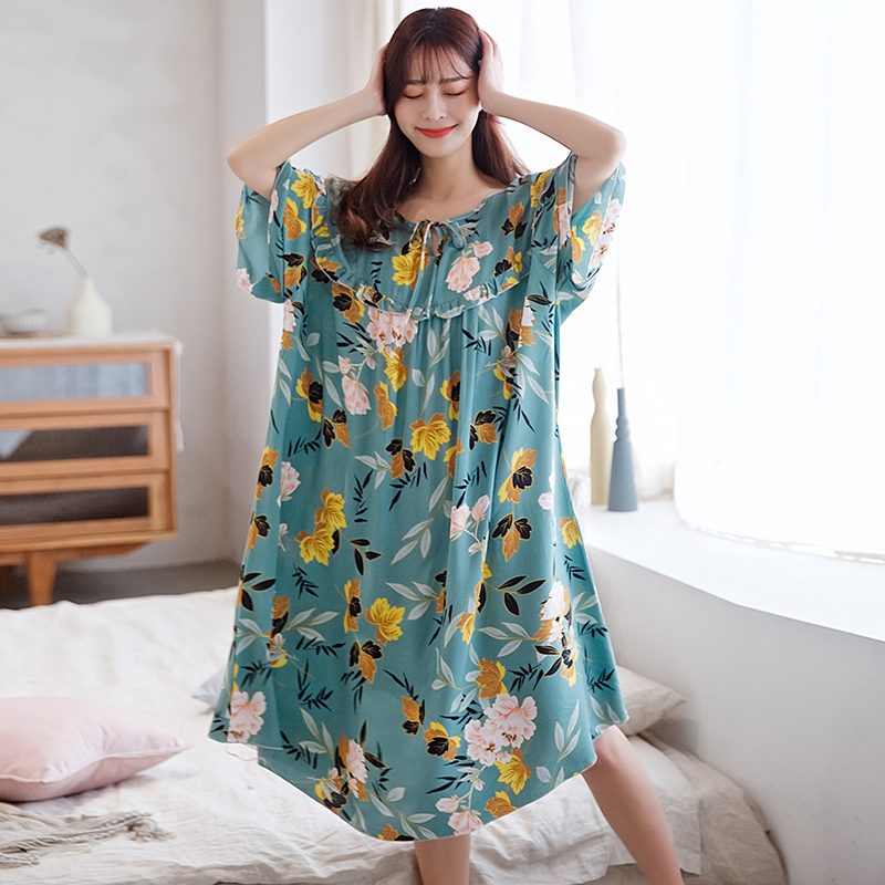 Super size pyjamas woman summer 300 catty plus size plus brother-in-law loose cotton silk large size 240 catty MM summer sleeping dress