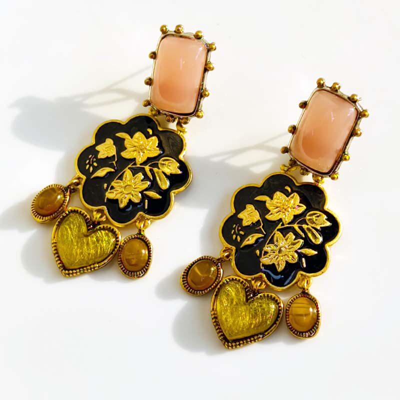 ZARA デコレーションアクセサリー New Zara Flower Heart Drop Statement Earrings Retro Women Party