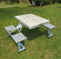 Outdoor travel folding table and chair set Portable aluminum alloy one-piece folding table Self-driving barbecue dining table