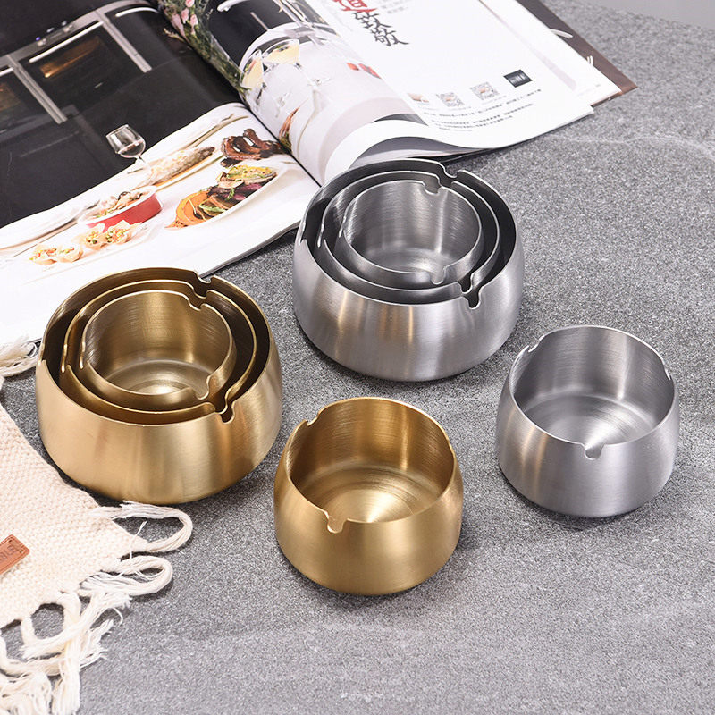 Thickened stainless steel ashtray Dining room hotel Internet cafe drop-proof large capacity gold smoke plate creative custom LOGO